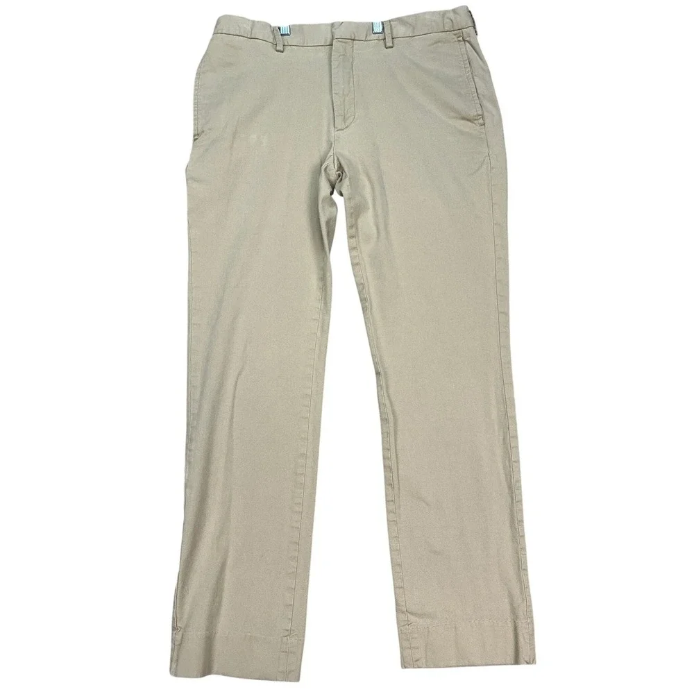 Banana Republic Aiden Fit Pants Men 32x32 Khaki Tan Slim Straight Flat Front EUC